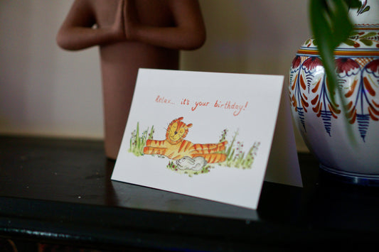 Relax it's your birthday - tiger, bunny yoga card