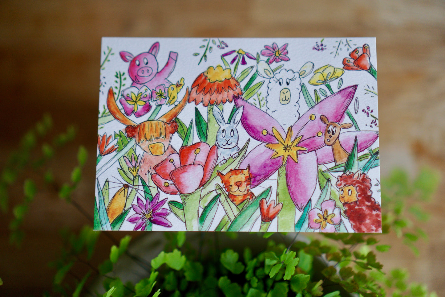 Animal party floral - blank card