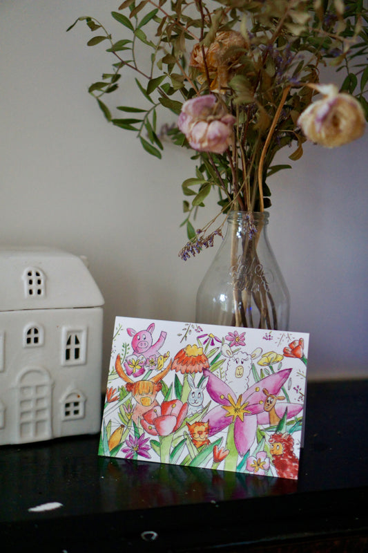 Animal party floral - blank card