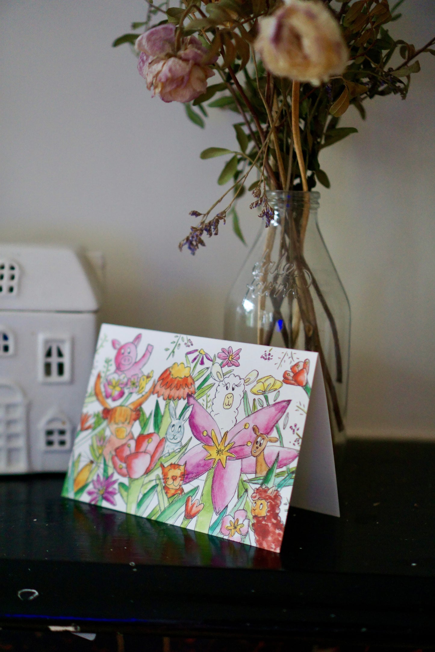 Animal party floral - blank card