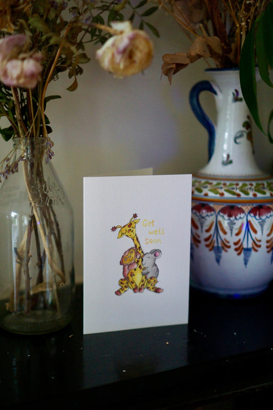 Get well soon card - giraffe, sloth & koala hug