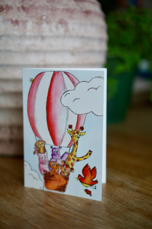 Animal hot air balloon card - blank card