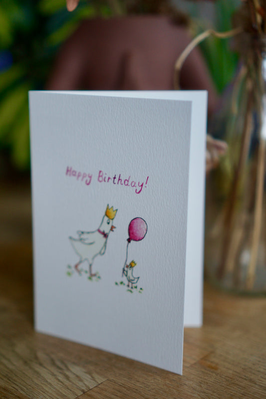 Happy birthday card - queen swan & balloon