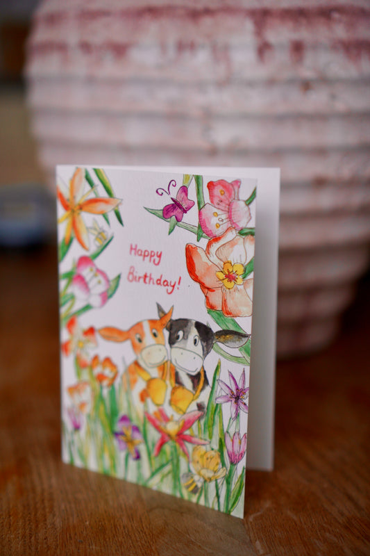 Happy birthday card - cow besties