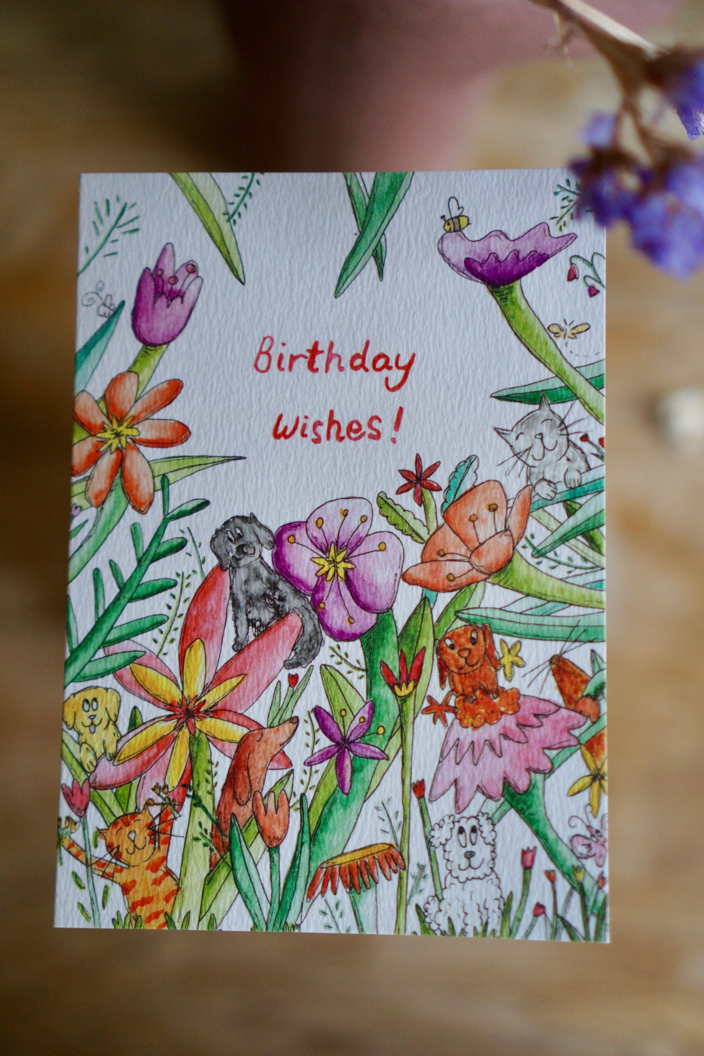Happy birthday card - dogs in the flowers
