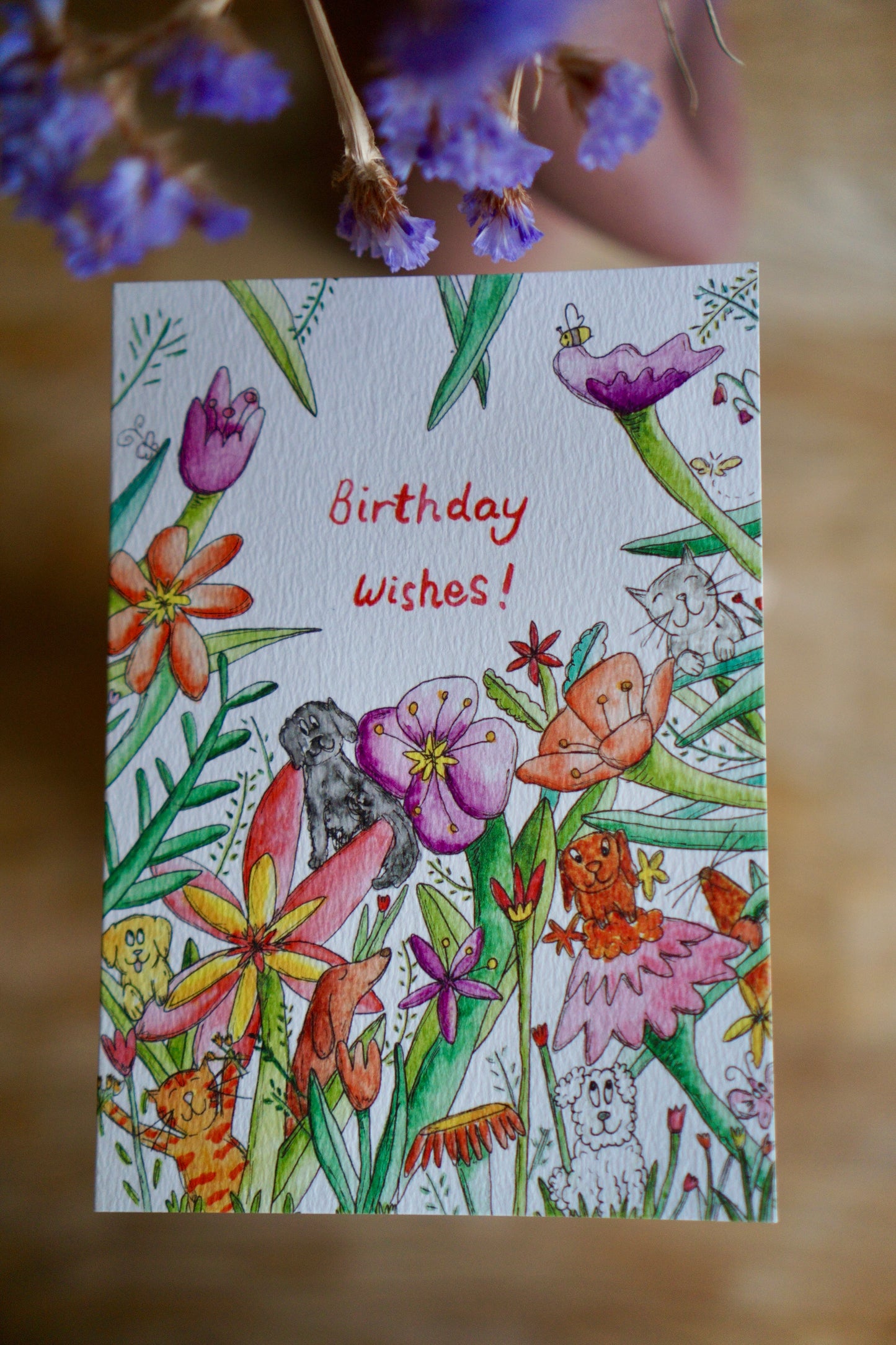 Happy birthday card - dogs in the flowers