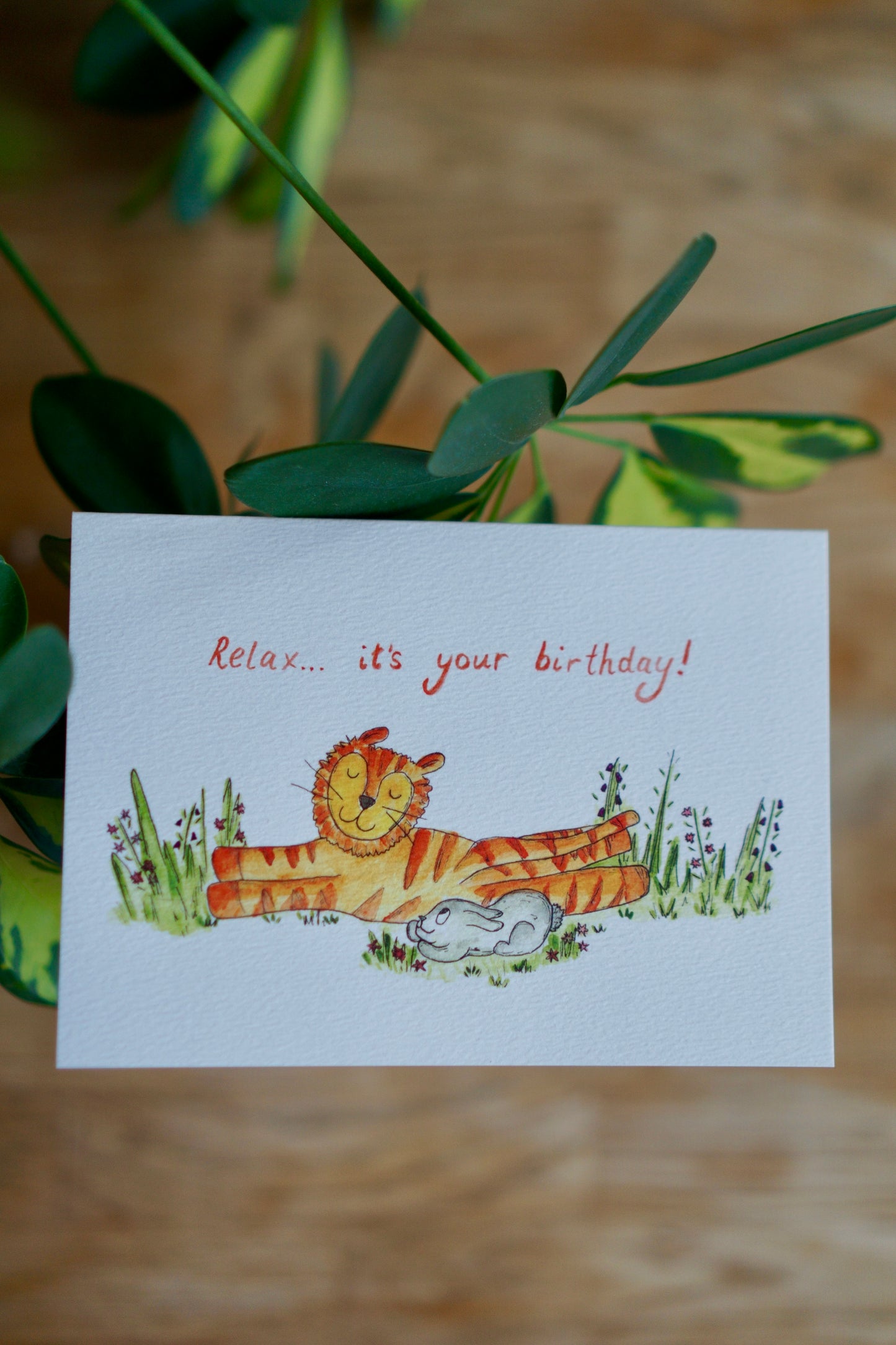 Relax it's your birthday - tiger, bunny yoga card