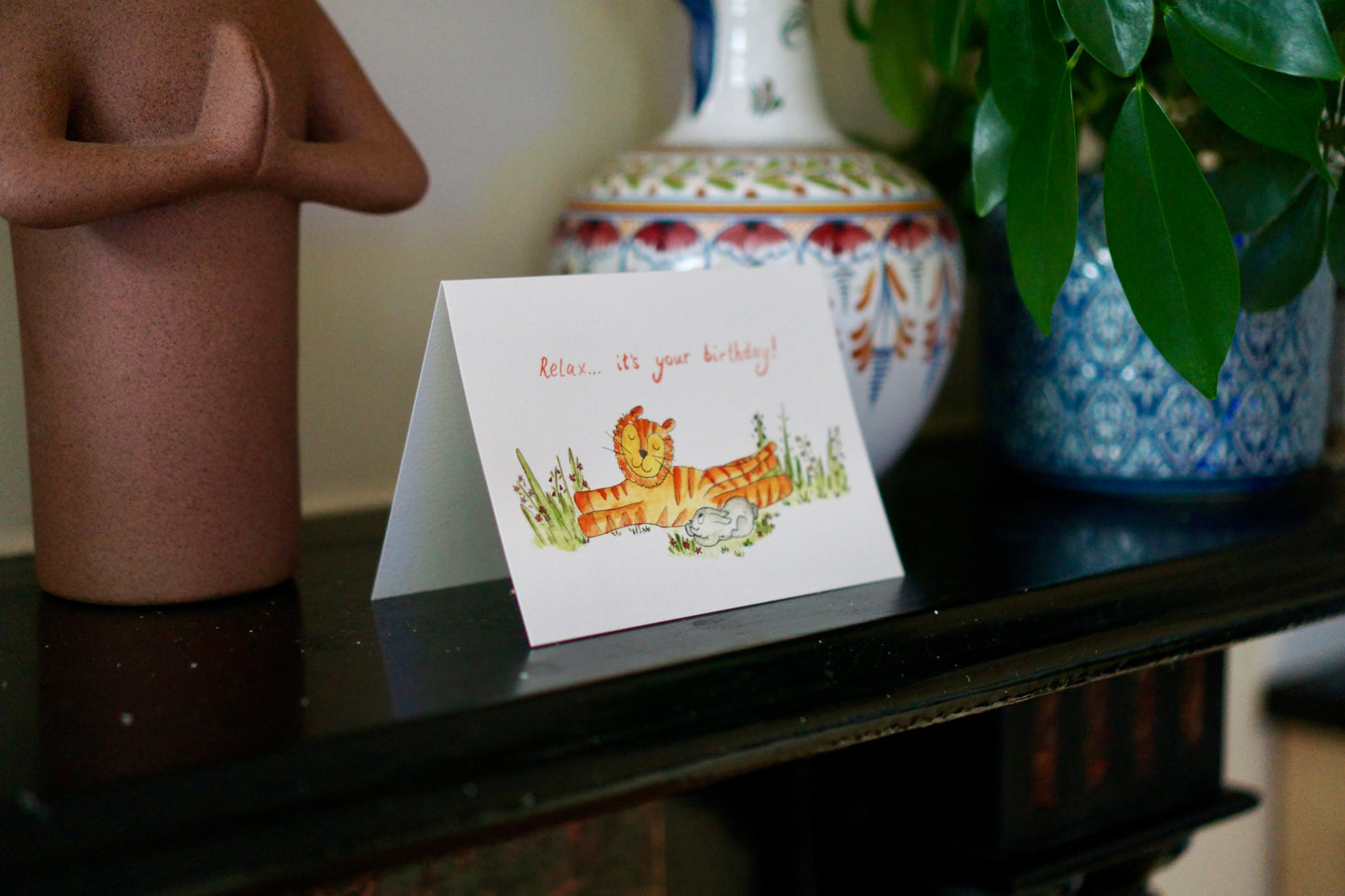 Relax it's your birthday - tiger, bunny yoga card