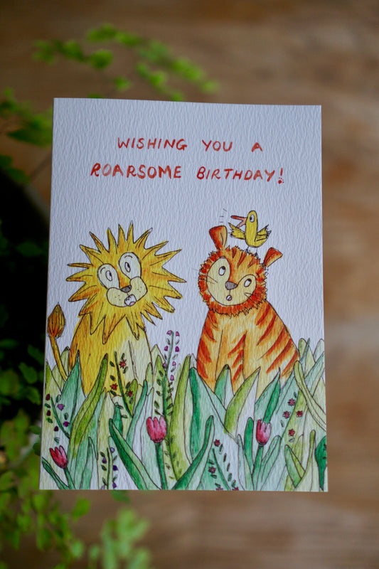Lion and tiger roarsome birthday card
