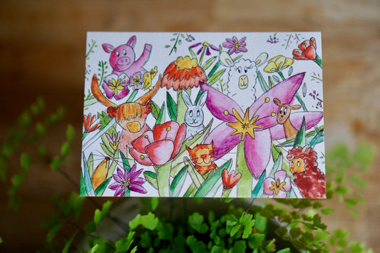 Animal party floral - blank card