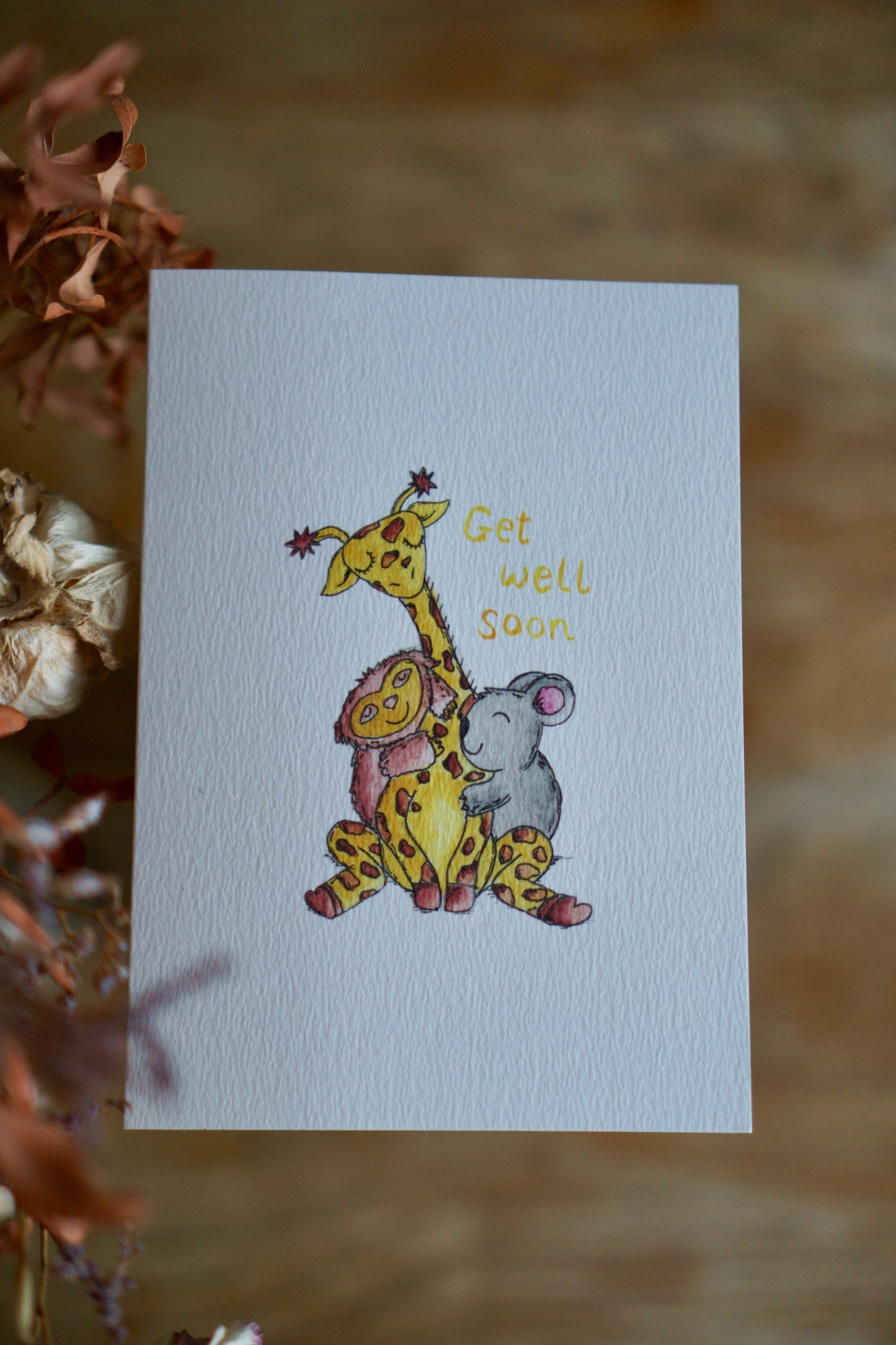 Get well soon card - giraffe, sloth & koala hug