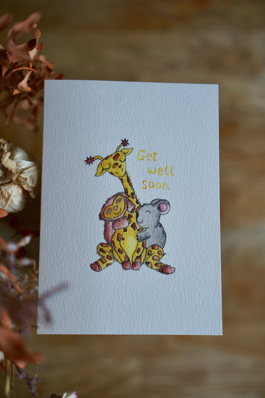 Get well soon card - giraffe, sloth & koala hug