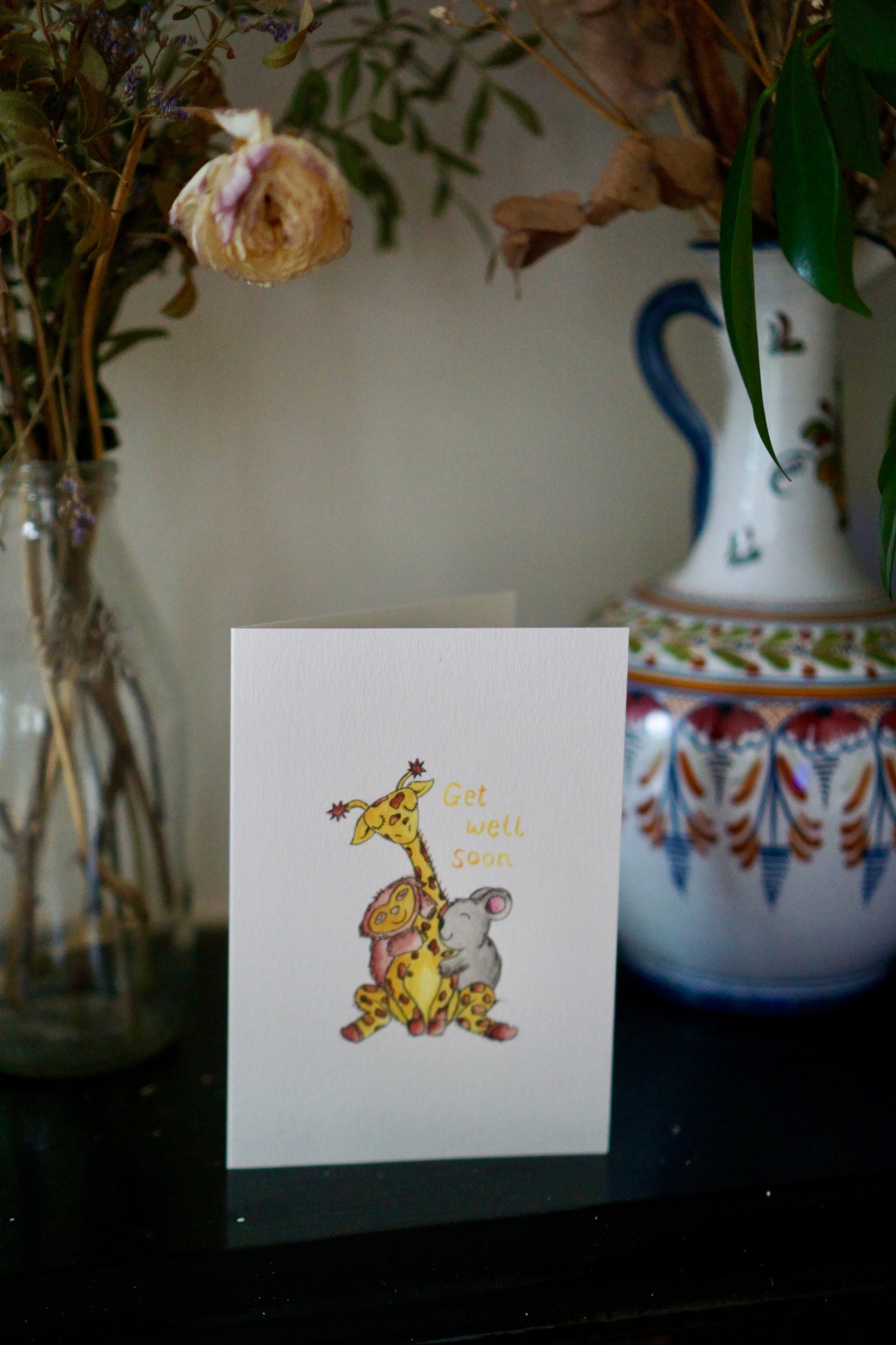 Get well soon card - giraffe, sloth & koala hug