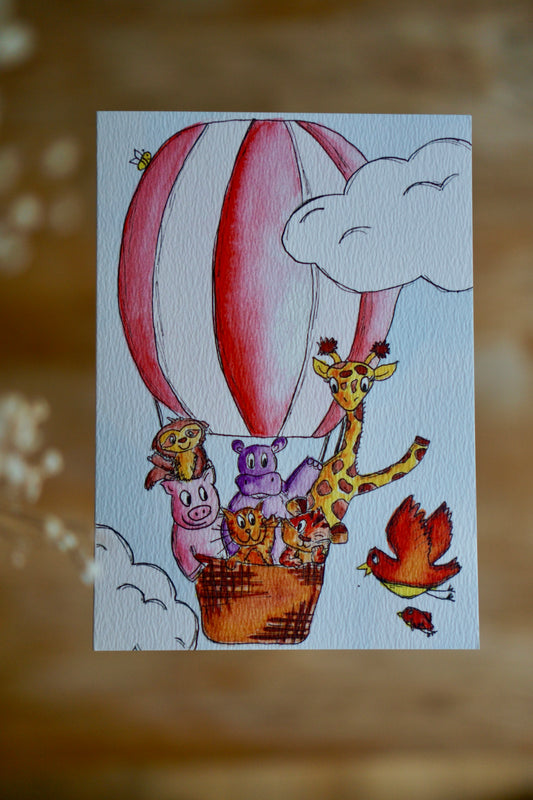 Animal hot air balloon card - blank card
