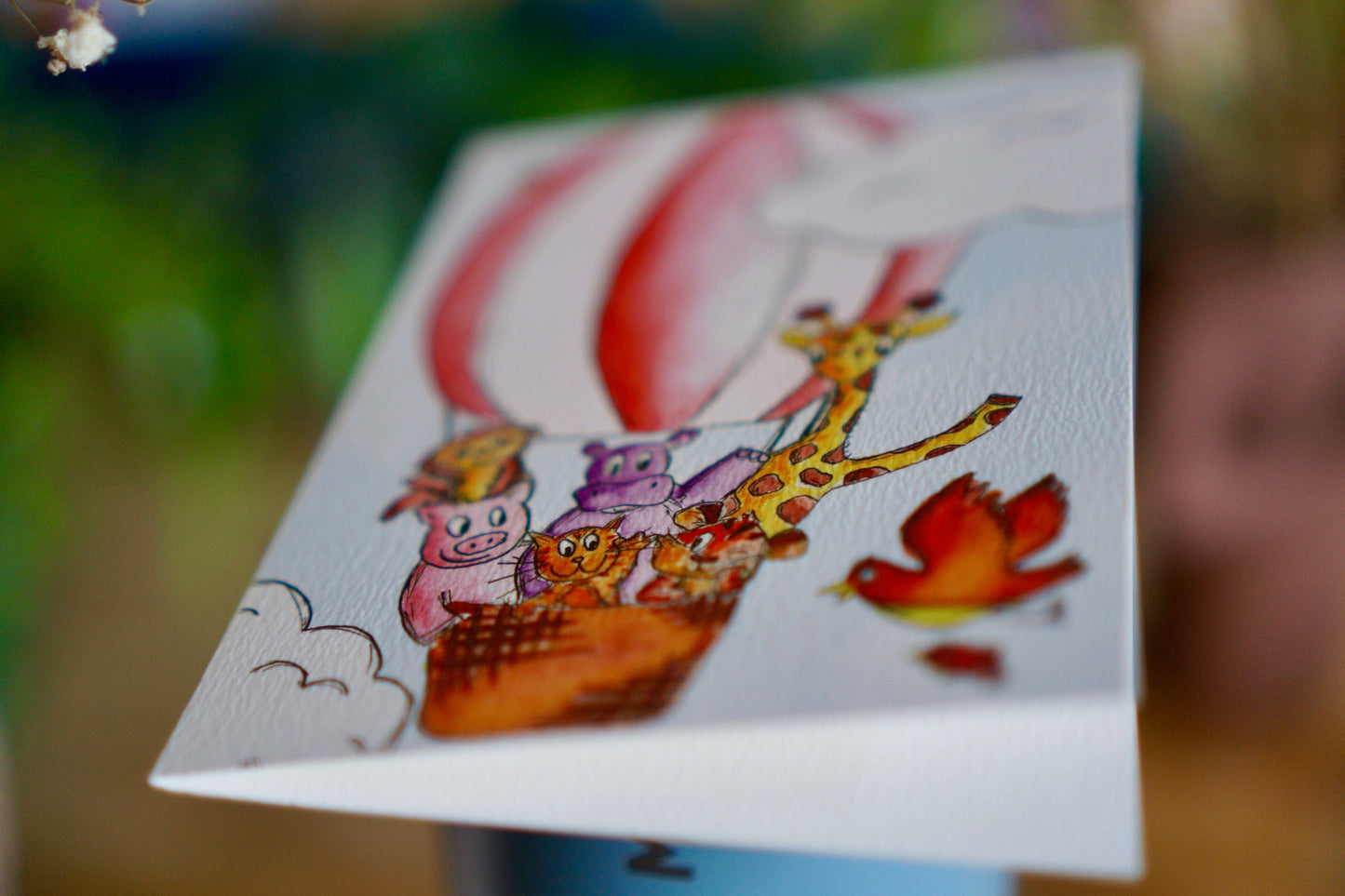 Animal hot air balloon card - blank card