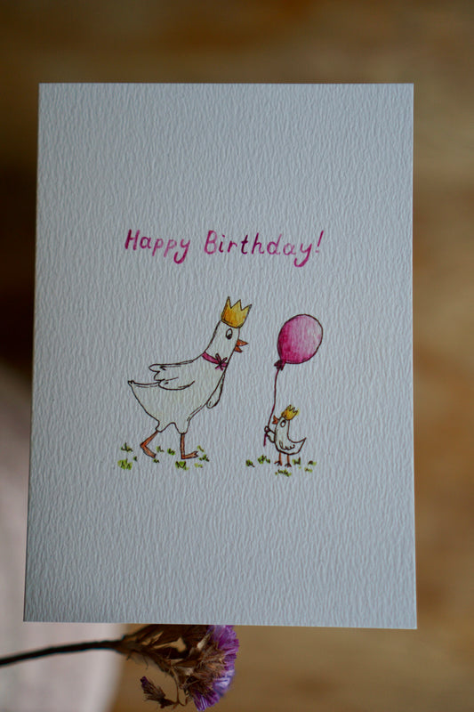 Happy birthday card - queen swan & balloon