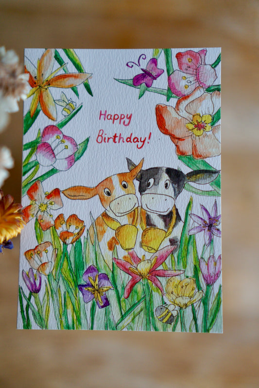 Happy birthday card - cow besties